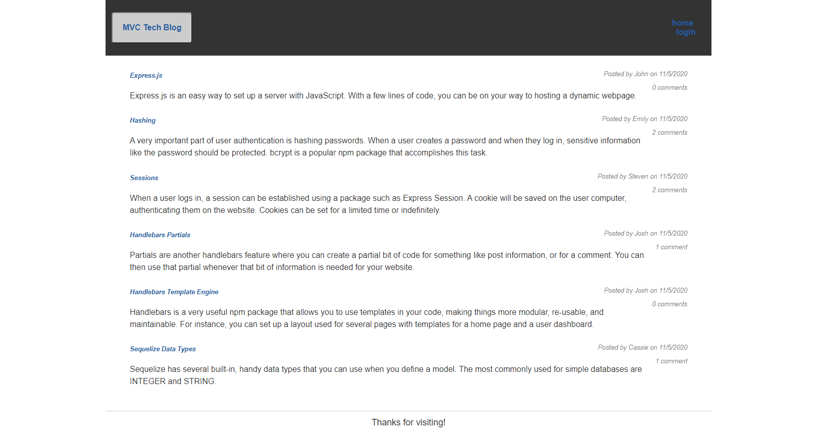 screenshot of a tech blog application