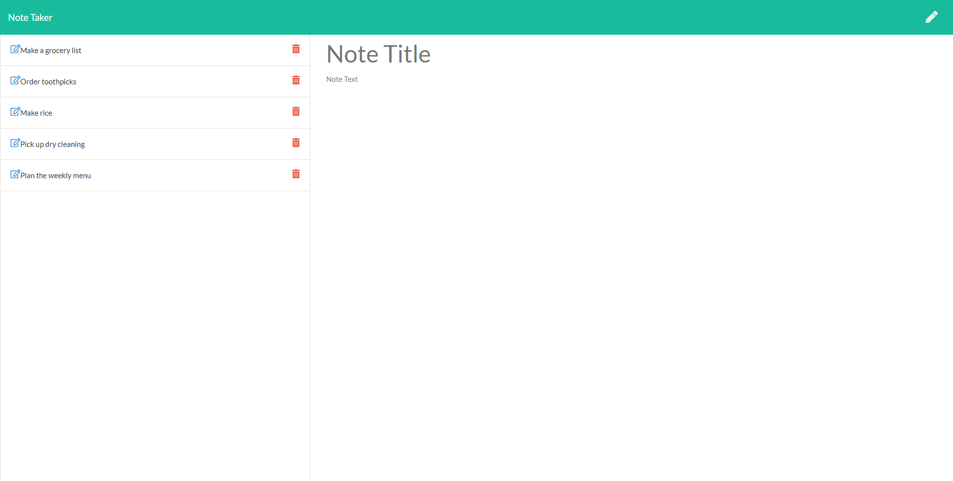 screenshot of note taker application