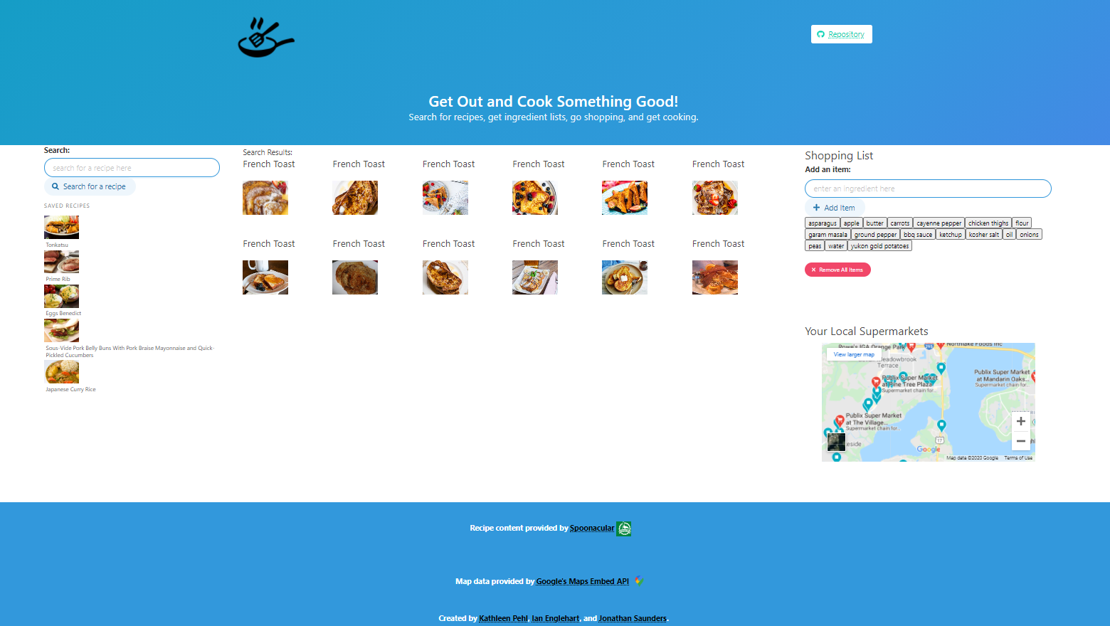 screenshot of recipe search