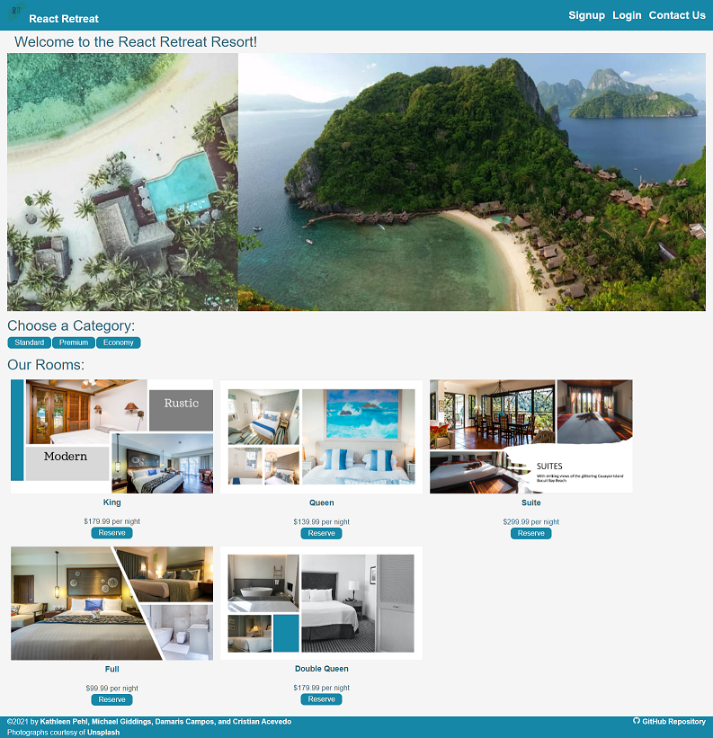 screenshot of hotel website