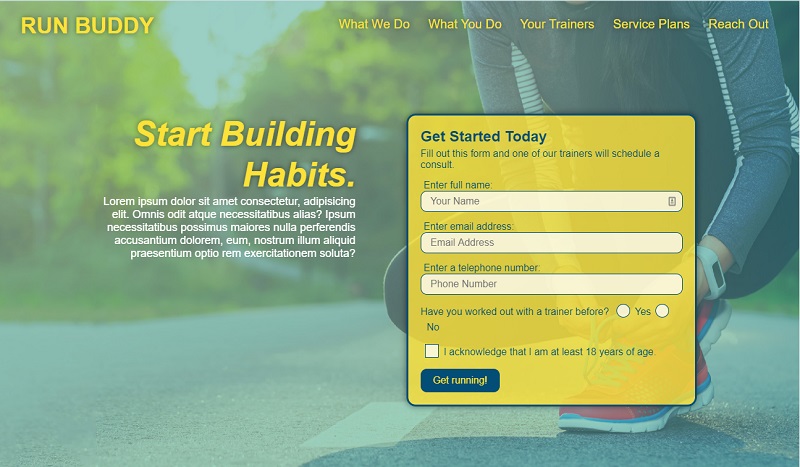 screenshot of Run Buddy landing page