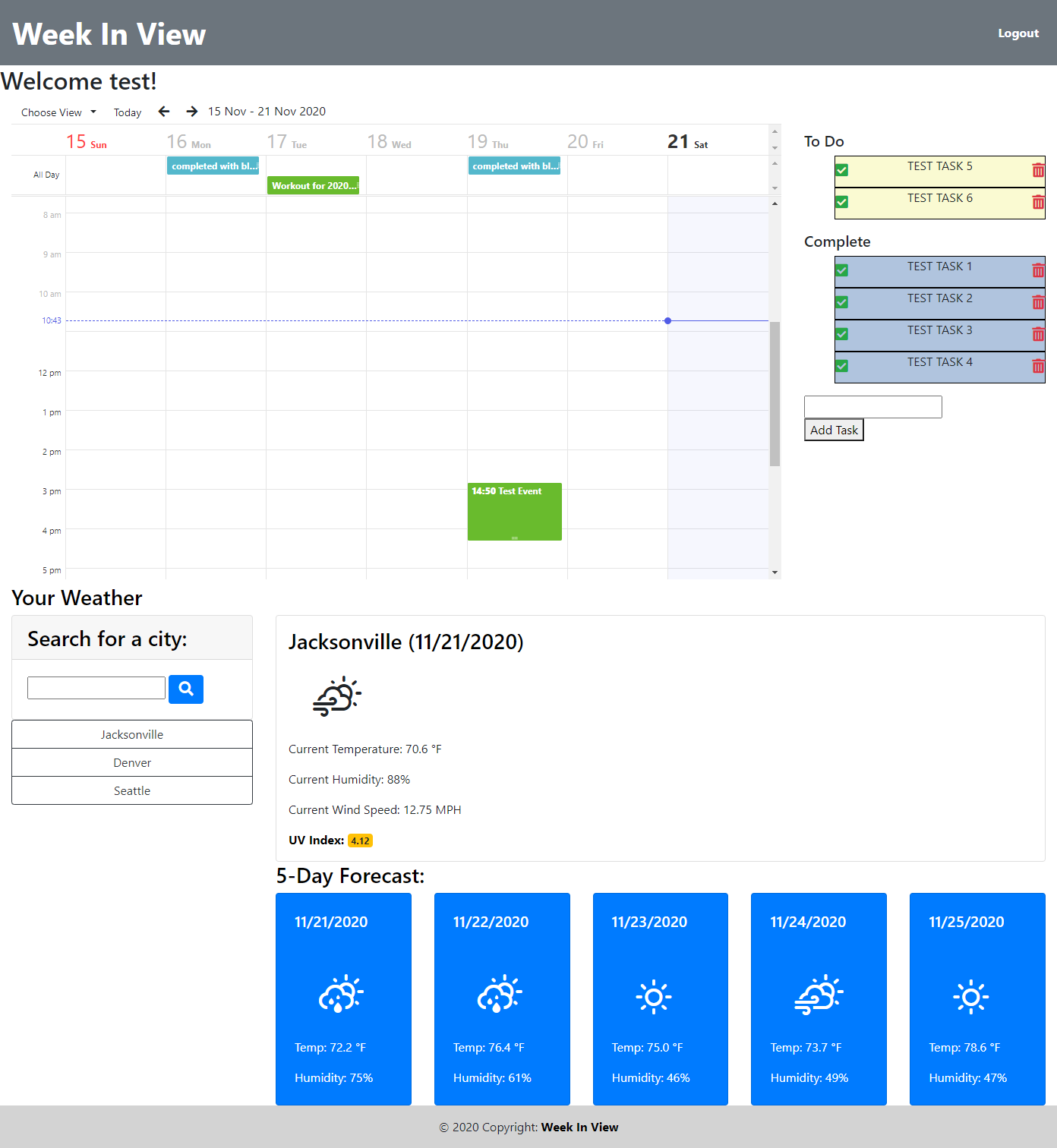screenshot of weekly planner